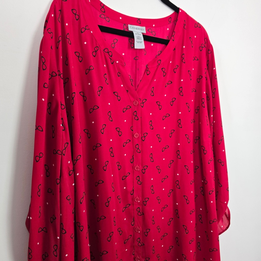 Catherines Tunic Top Blouse Women 4X Red Eyeglasses Polka Dot Teacher Novelty - Picture 3 of 9